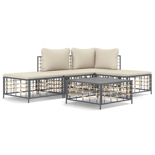 VIDAXL Salon De Jardin 5 Pcs Avec Coussins Anthracite Résine Tressée
