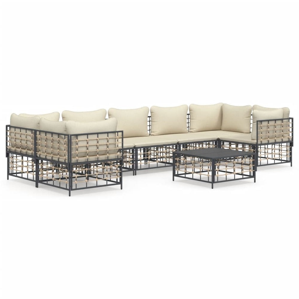 VIDAXL Salon De Jardin 8 Pcs Avec Coussins Anthracite Résine Tressée