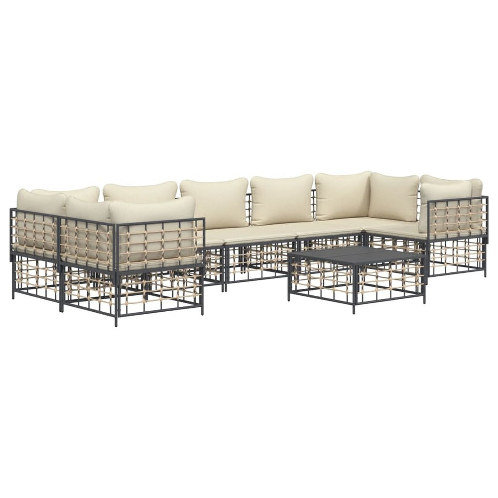 VIDAXL Salon De Jardin 8 Pcs Avec Coussins Anthracite Résine Tressée
