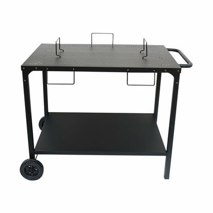  Desserte Extérieure Noire En Acier Modulable Pour Plancha Avec Deux Roues