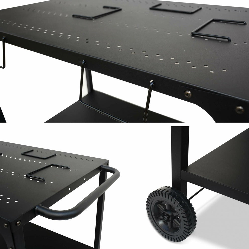  Desserte Extérieure Noire En Acier Modulable Pour Plancha Avec Deux Roues