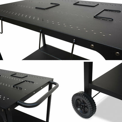  Desserte Extérieure Noire En Acier Modulable Pour Plancha Avec Deux Roues