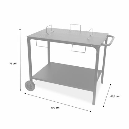  Desserte Extérieure Noire En Acier Modulable Pour Plancha Avec Deux Roues
