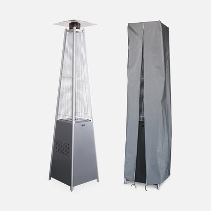 Chauffage D'extérieur Avec Sa Housse Intégrale - Arctic 13kw Gris Clair - Parasol Chauffant Gaz Pyramide. Chauffage De Terrasse