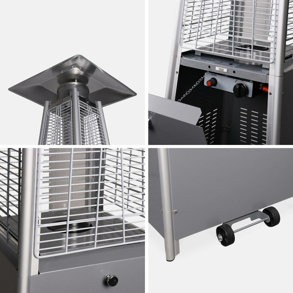  Chauffage D'extérieur Avec Sa Housse Intégrale - Arctic 13kw Gris Clair - Parasol Chauffant Gaz Pyramide. Chauffage De Terrasse