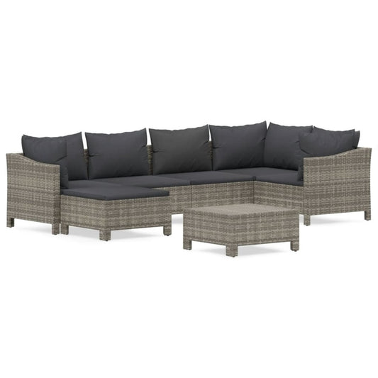 VIDAXL Salon De Jardin 7 Pcs Avec Coussins Gris Résine Tressée