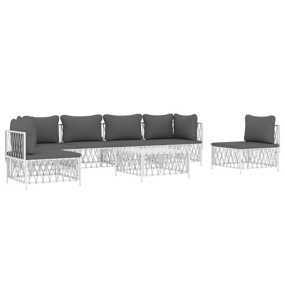 VIDAXL Salon De Jardin 7 Pcs Avec Coussins Blanc Acier
