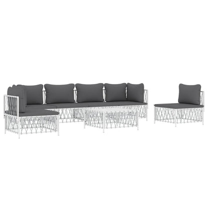 VIDAXL Salon De Jardin 7 Pcs Avec Coussins Blanc Acier