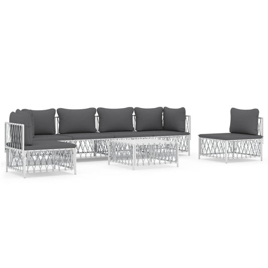 VIDAXL Salon De Jardin 7 Pcs Avec Coussins Blanc Acier