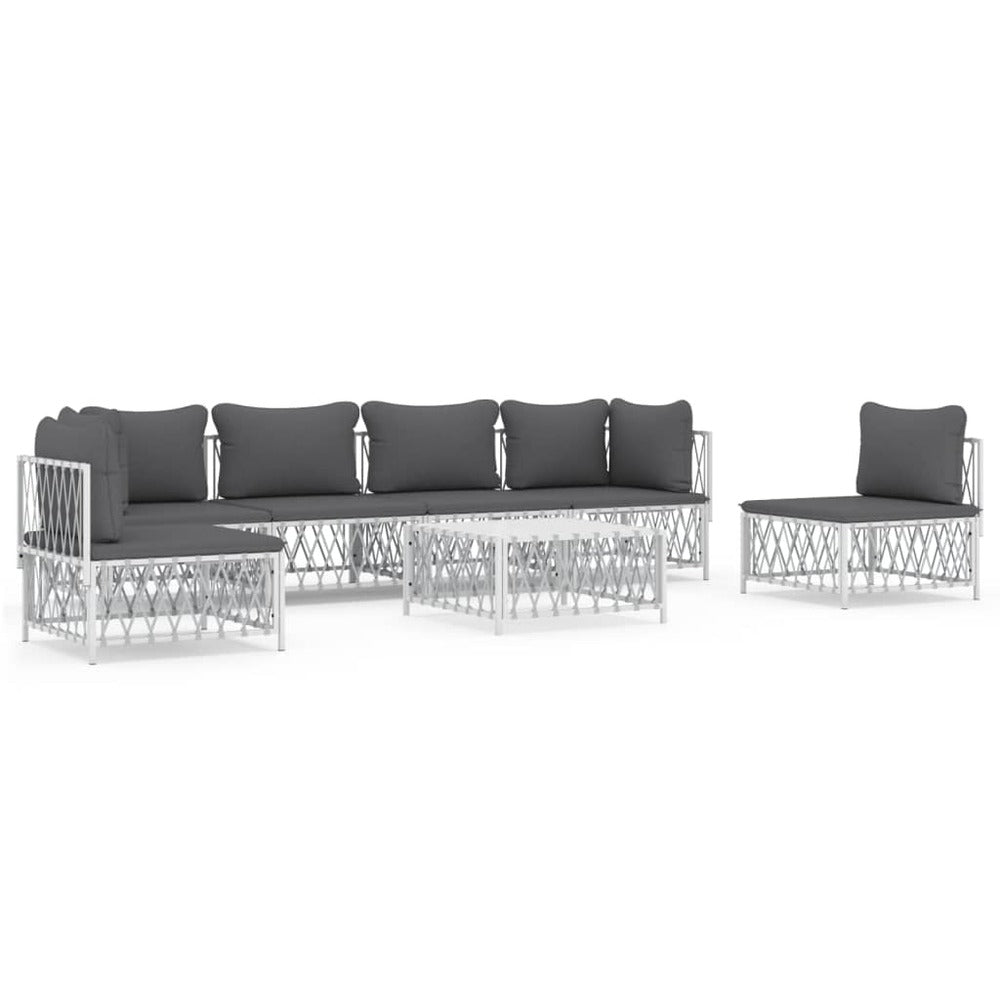 VIDAXL Salon De Jardin 7 Pcs Avec Coussins Blanc Acier