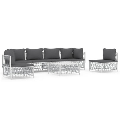 VIDAXL Salon De Jardin 7 Pcs Avec Coussins Blanc Acier