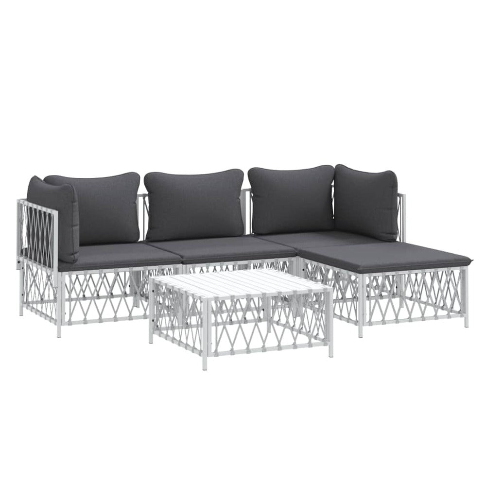 VIDAXL Salon De Jardin Avec Coussins 5 Pcs Blanc Acier