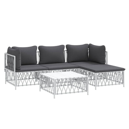 VIDAXL Salon De Jardin Avec Coussins 5 Pcs Blanc Acier