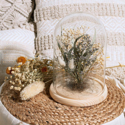  Fleurs Séchées Sous Cloche "folk" H26 Cm