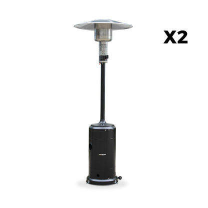  Lot De 2 Chauffages Extérieur à Gaz Noir. Parasols Chauffants De Terrasse Finland 12.5kw Avec Roulettes