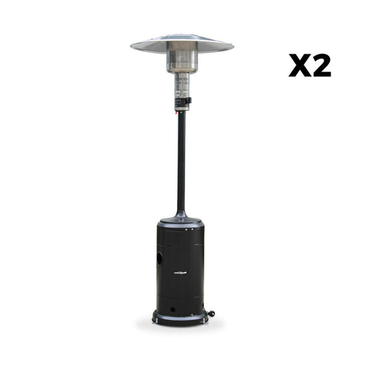  Lot De 2 Chauffages Extérieur à Gaz Noir. Parasols Chauffants De Terrasse Finland 12.5kw Avec Roulettes