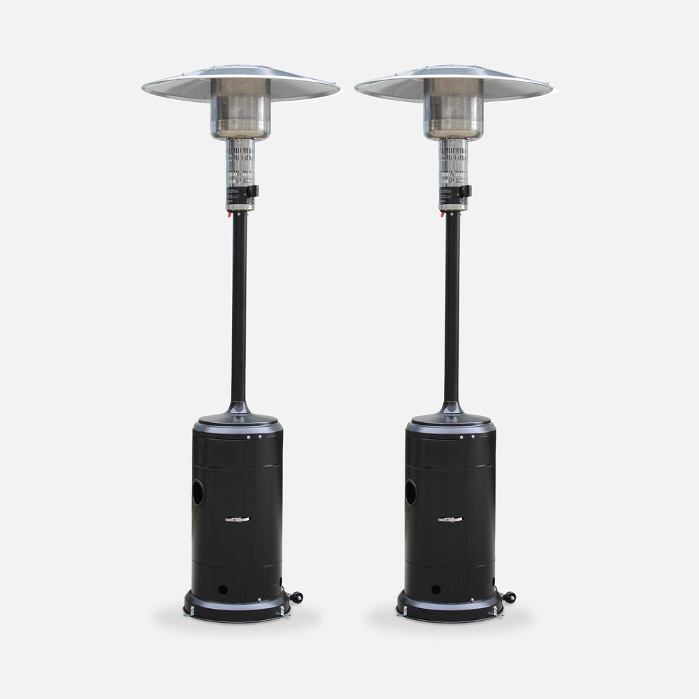  Lot De 2 Chauffages Extérieur à Gaz Noir. Parasols Chauffants De Terrasse Finland 12.5kw Avec Roulettes