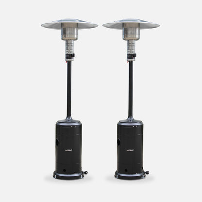  Lot De 2 Chauffages Extérieur à Gaz Noir. Parasols Chauffants De Terrasse Finland 12.5kw Avec Roulettes