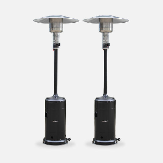  Lot De 2 Chauffages Extérieur à Gaz Noir. Parasols Chauffants De Terrasse Finland 12.5kw Avec Roulettes
