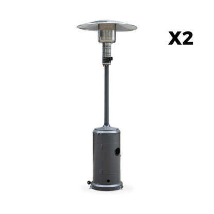  Lot De 2 Chauffages Extérieur à Gaz Gris. Parasols Chauffants De Terrasse Finland 12.5kw Avec Roulettes