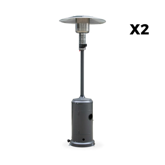  Lot De 2 Chauffages Extérieur à Gaz Gris. Parasols Chauffants De Terrasse Finland 12.5kw Avec Roulettes