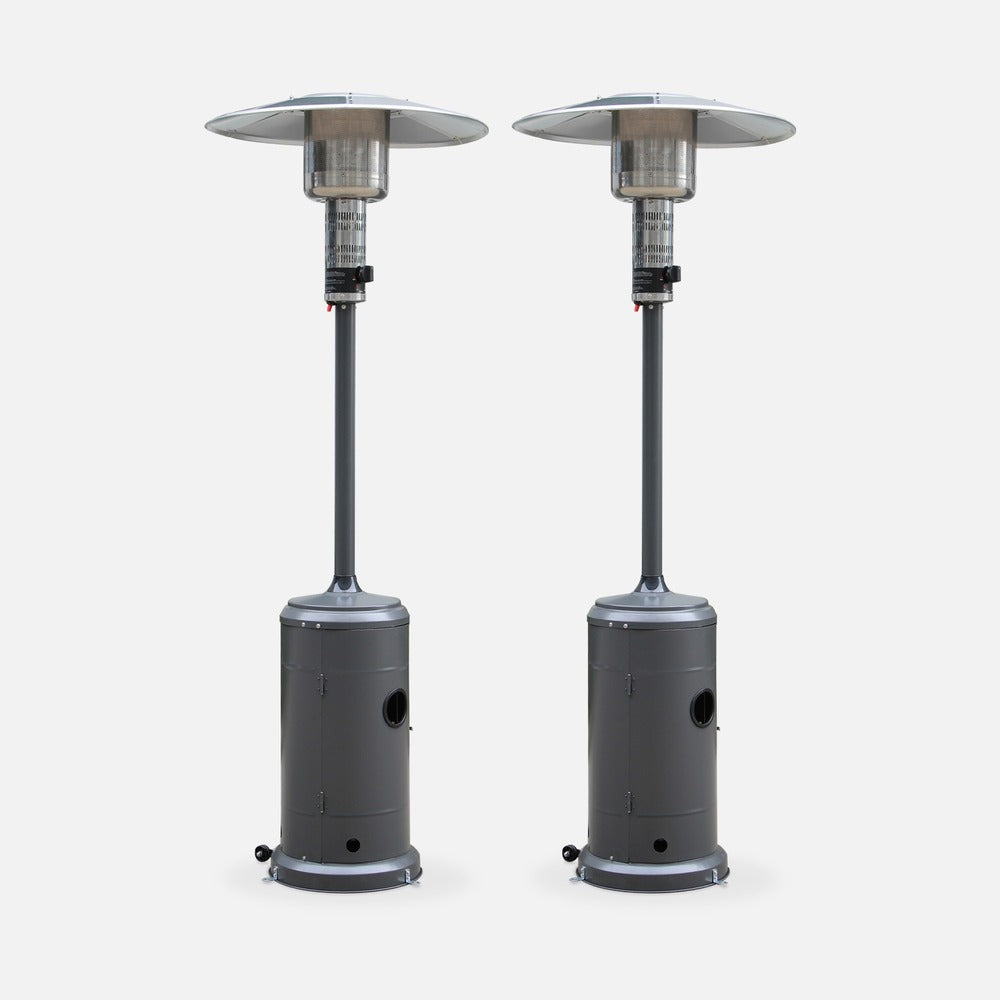  Lot De 2 Chauffages Extérieur à Gaz Gris. Parasols Chauffants De Terrasse Finland 12.5kw Avec Roulettes