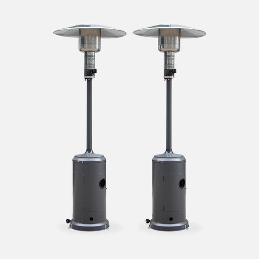  Lot De 2 Chauffages Extérieur à Gaz Gris. Parasols Chauffants De Terrasse Finland 12.5kw Avec Roulettes