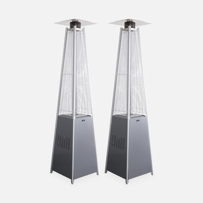  Lot De 2 Parasols Chauffants Gaz Pyramide. Gris Clair. Véritable Flamme. Roulettes Incluses