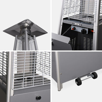  Lot De 2 Parasols Chauffants Gaz Pyramide. Gris Clair. Véritable Flamme. Roulettes Incluses