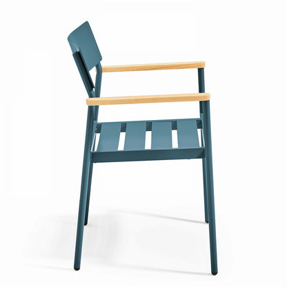  Fauteuil De Jardin En Aluminium Et Bois Bleu Canard
