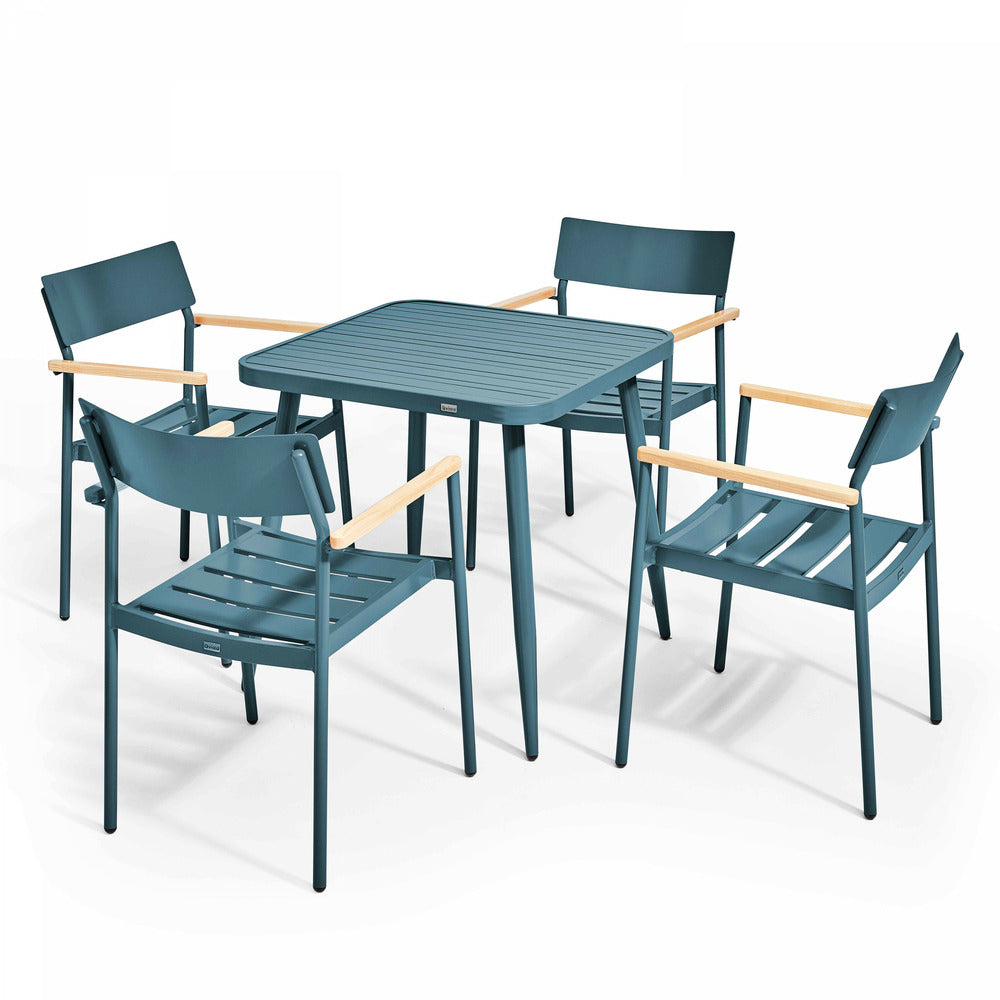  Fauteuil De Jardin En Aluminium Et Bois Bleu Canard