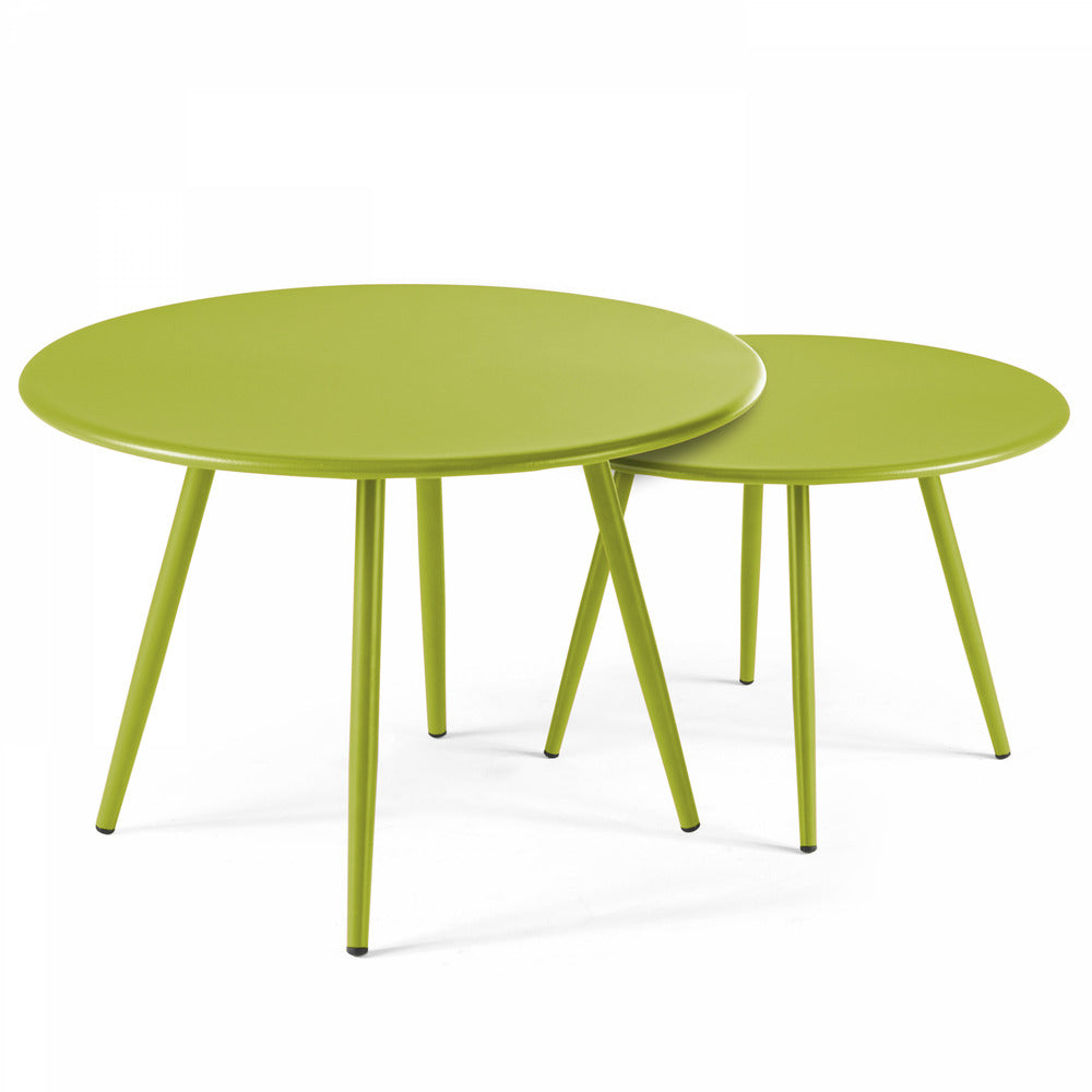  Lot De 2 Tables Basses Ronde En Acier Vert