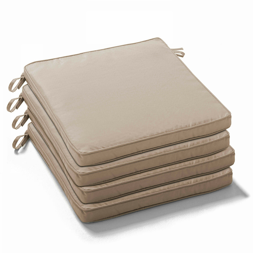 Lot De 4 Galettes De Chaise Polyester Taupe 40x40x3 Cm