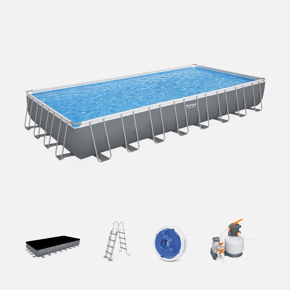  Piscine Tubulaire Bestway - Ambre - Gris Foncé. Grande Piscine Rectangulaire 10x5m Avec Pompe De Filtration à Sable. Échelle Et