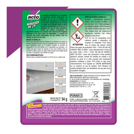  Acto Plaquette Punaises De Lit - Répulsive Et Insecticide