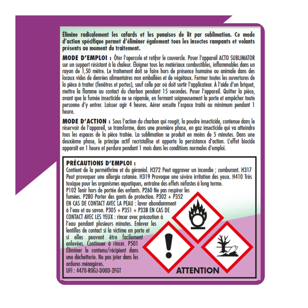  Acto Sublimator, éliminateur De Cafards Et Punaises De Lit