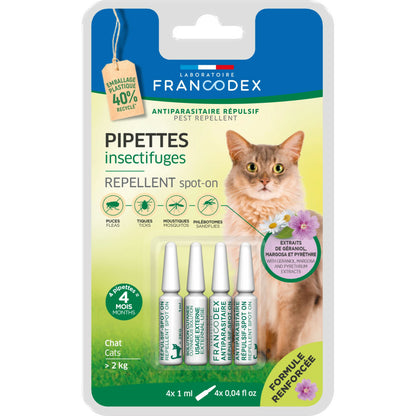  4 Pipettes Insectifuges Pour Chats Plus De 2 Kg Formule Renforcée