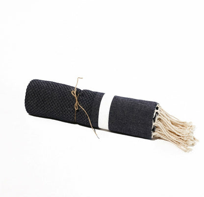  Fouta En Coton Tissage Nid D'abeille Spa 100x200cm Bleu Marine