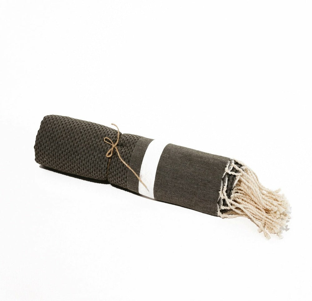  Fouta En Coton Tissage Nid D'abeille Spa 100x200cm Gris Foncé
