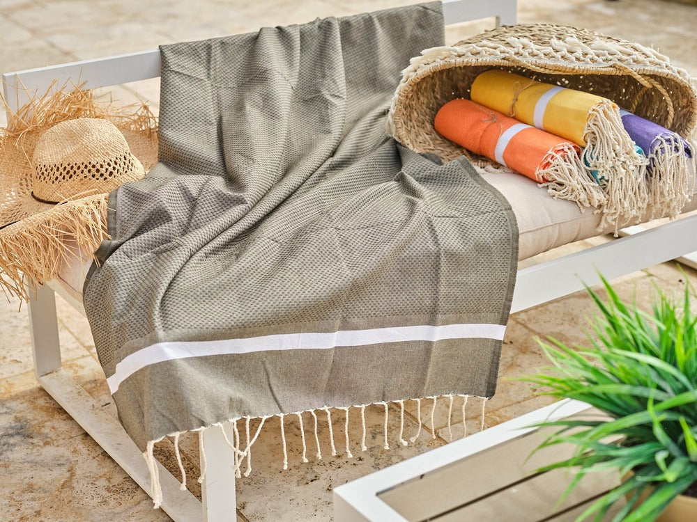  Fouta En Coton Tissage Nid D'abeille Spa 100x200cm Gris Foncé