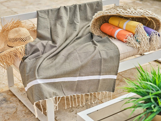  Fouta En Coton Tissage Nid D'abeille Spa 100x200cm Gris Foncé