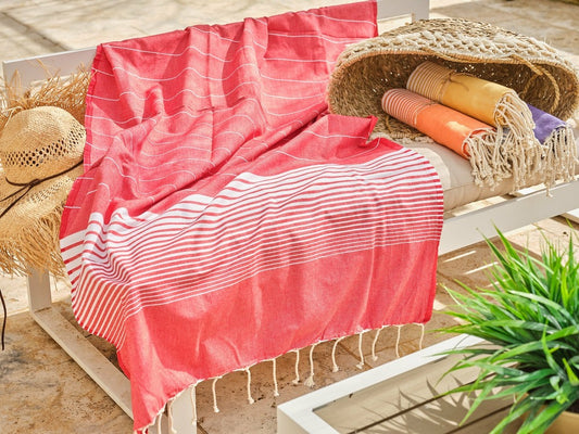  Fouta En Coton Miami 100x200cm Rouge