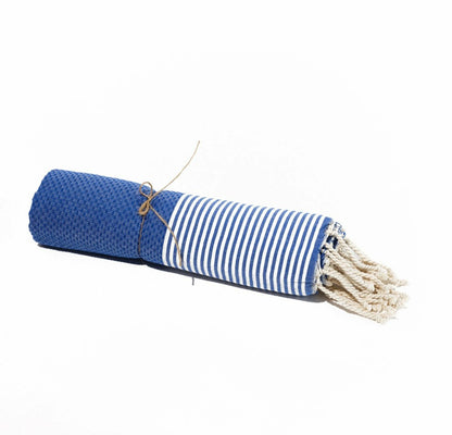  Fouta En Coton Tissage Nid D'abeille Ziwane 100x200cm Bleu Royal
