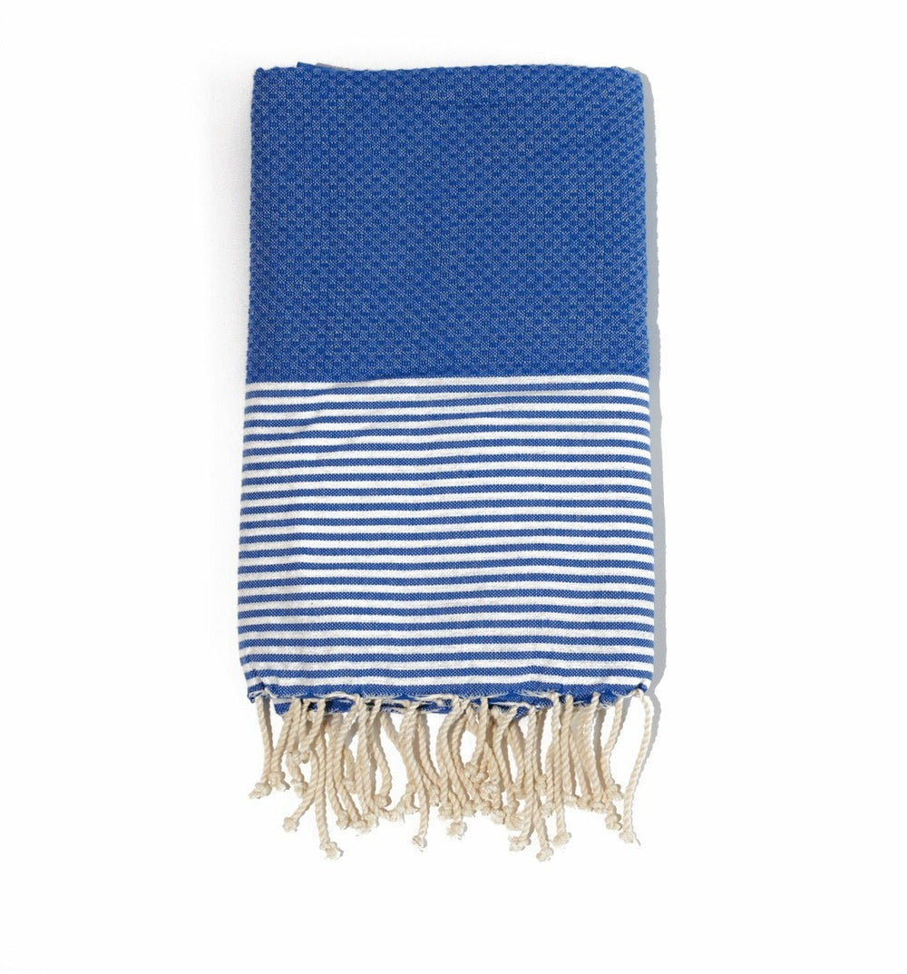  Fouta En Coton Tissage Nid D'abeille Ziwane 100x200cm Bleu Royal