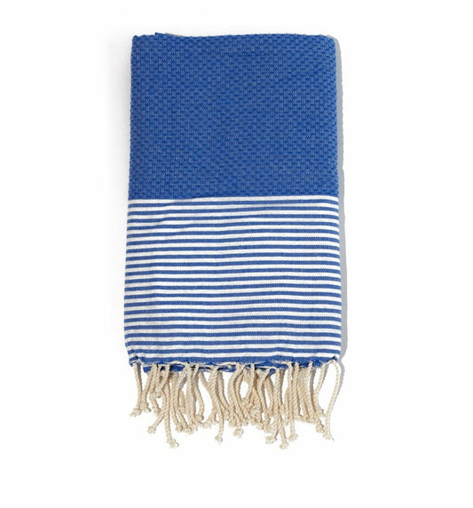  Fouta En Coton Tissage Nid D'abeille Ziwane 100x200cm Bleu Royal