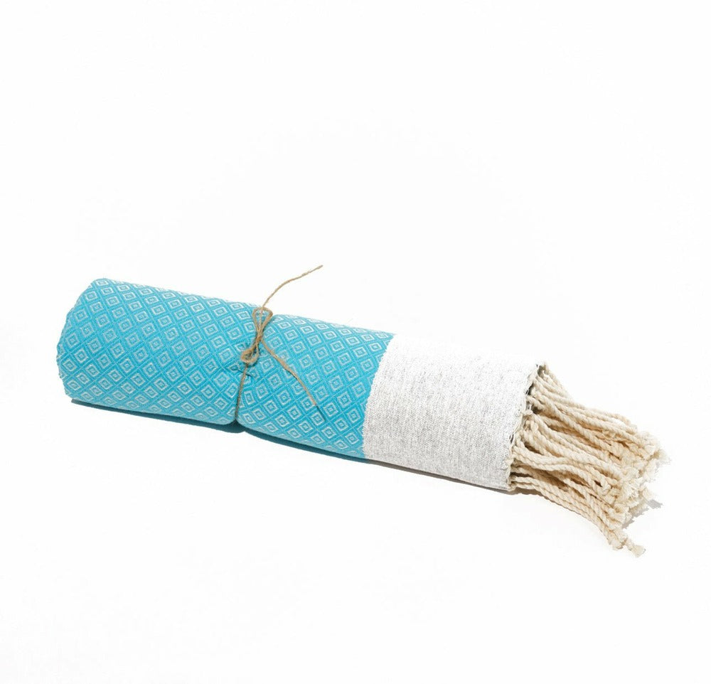  Fouta En Coton Petit Losange 100x200cm Turquoise