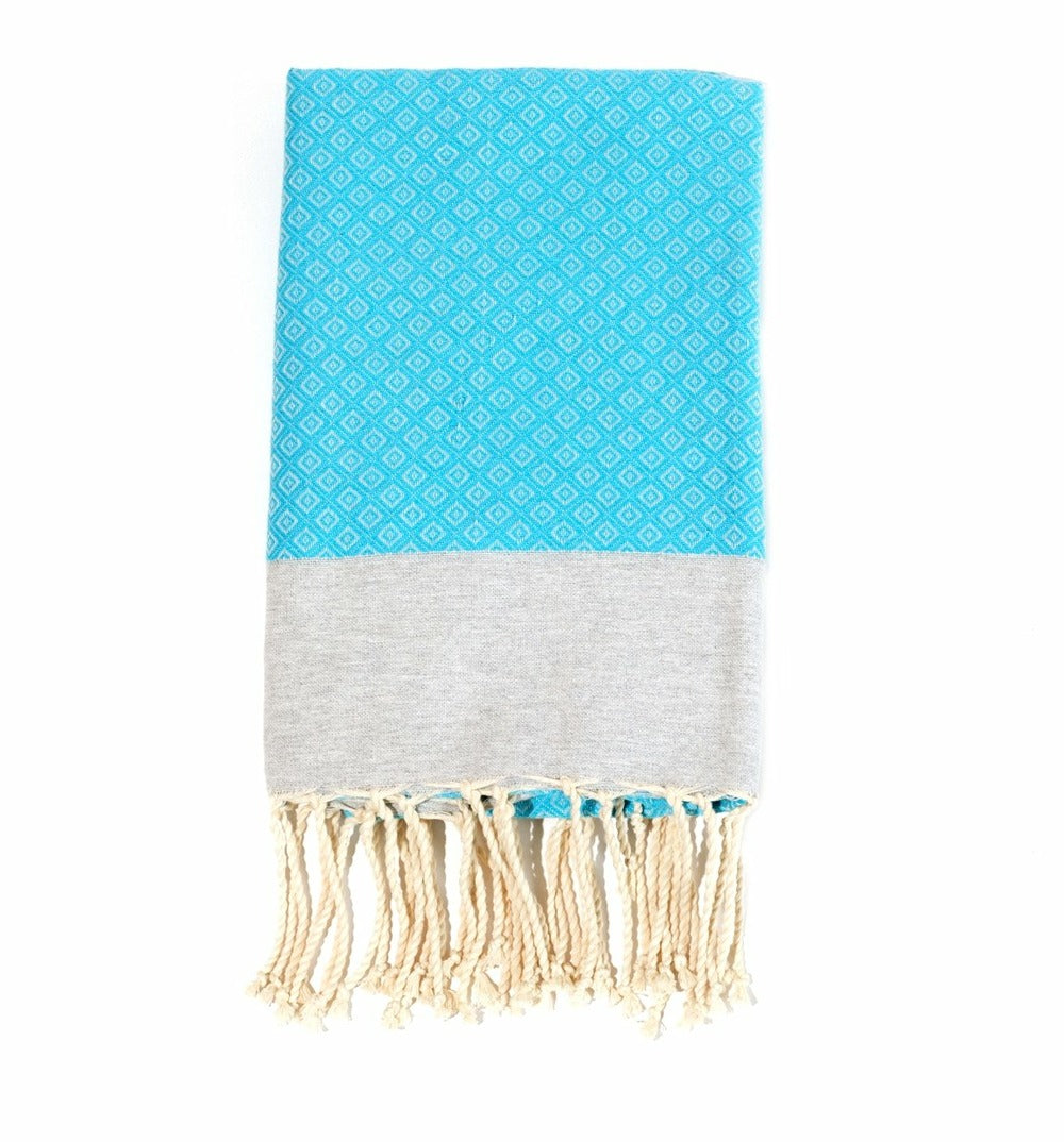  Fouta En Coton Petit Losange 100x200cm Turquoise