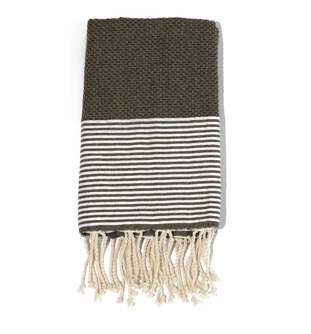  Fouta En Coton Tissage Nid D'abeille Ziwane 100x200cm Gris Foncé
