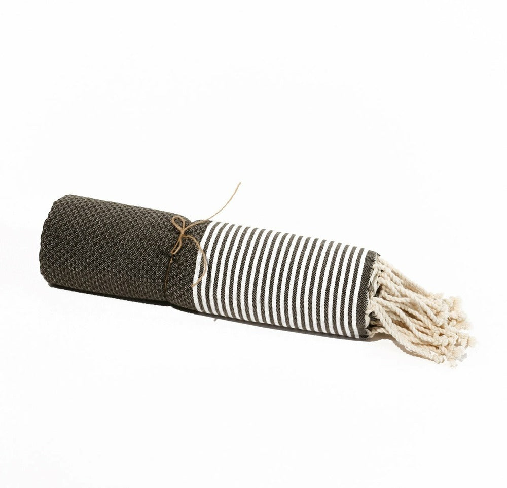  Fouta En Coton Tissage Nid D'abeille Ziwane 100x200cm Gris Foncé
