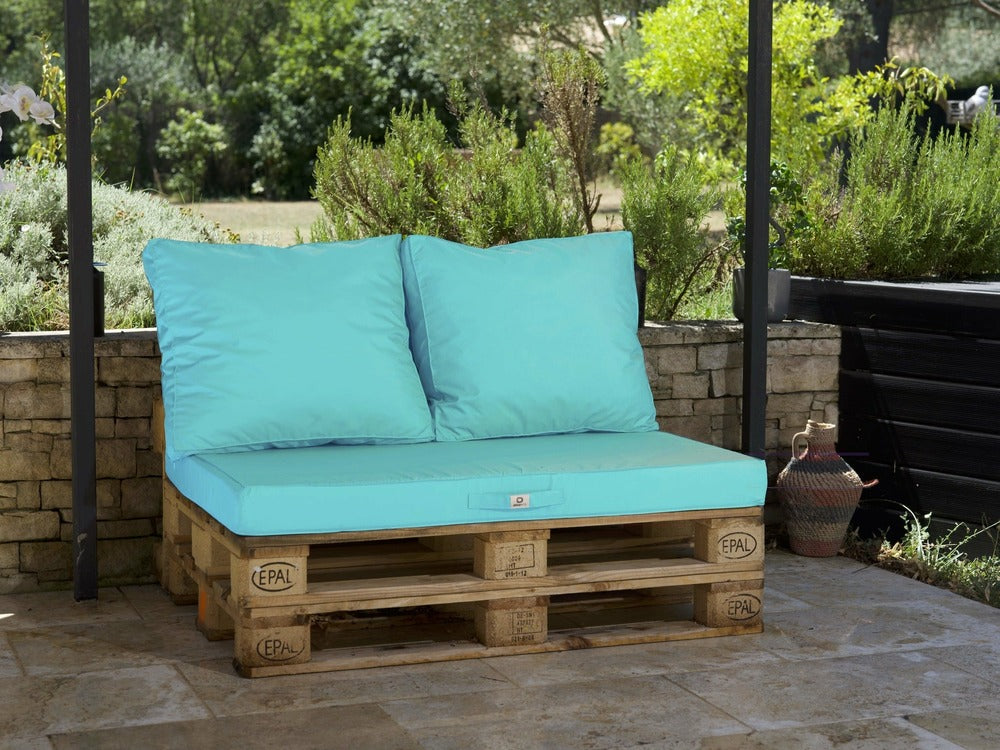  Lot Matelas Pour Palette Déhoussable Avec Assise De 120x80x10cm Et Dossier Bleu Caraibes